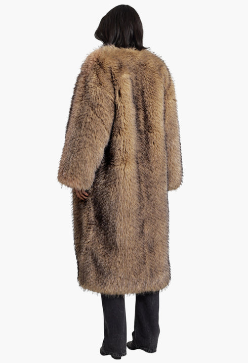 Rotate Faux Fur Long Coat - Nougat